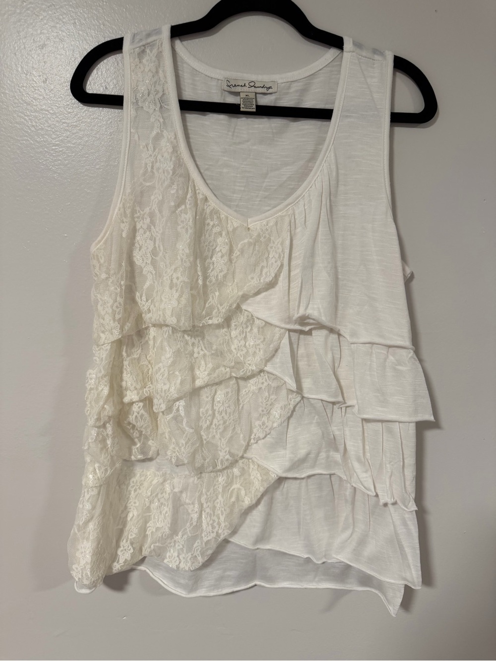 French Laundry Creamy White Lace Ruffle Tank